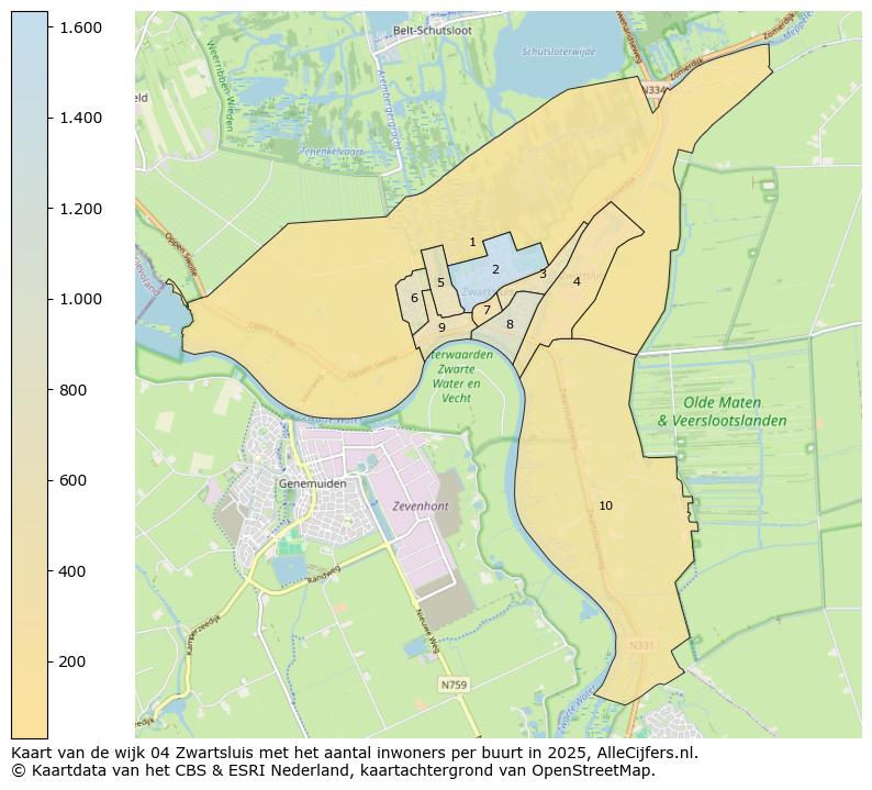 Afbeelding van de wijk Zwartsluis op de kaart.