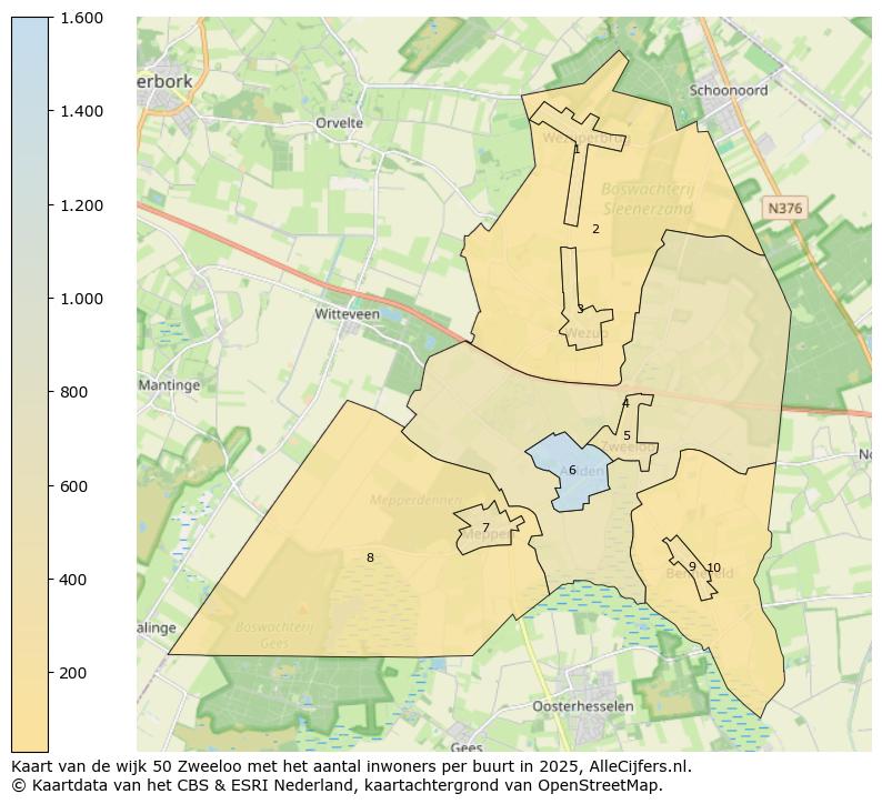 Afbeelding van de wijk Zweeloo op de kaart.