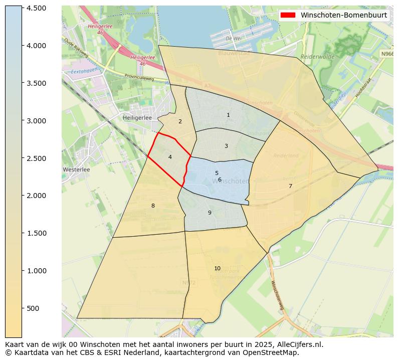 Afbeelding van de Winschoten-Bomenbuurt op de kaart.