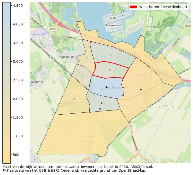 Afbeelding van de Winschoten-Zeeheldenbuurt op de kaart.