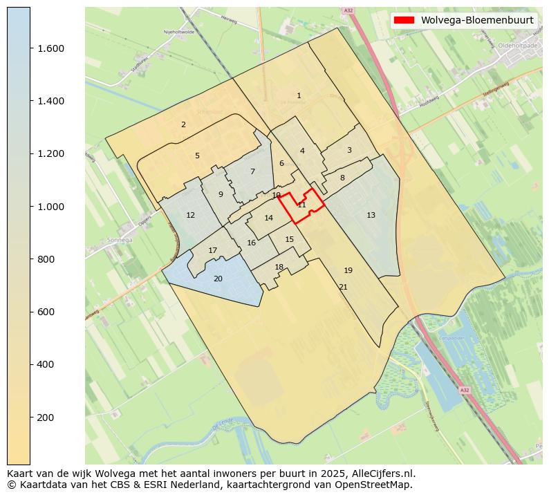 Afbeelding van de Wolvega-Bloemenbuurt op de kaart.