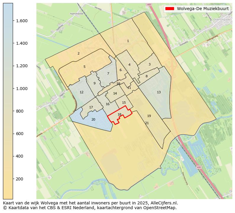 Afbeelding van de Wolvega-De Muziekbuurt op de kaart.