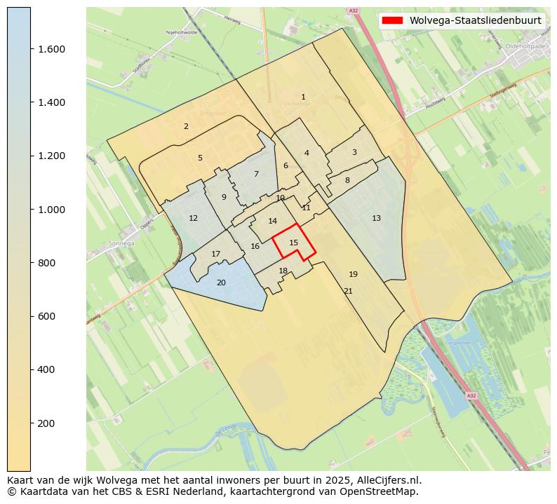 Afbeelding van de Wolvega-Staatsliedenbuurt op de kaart.