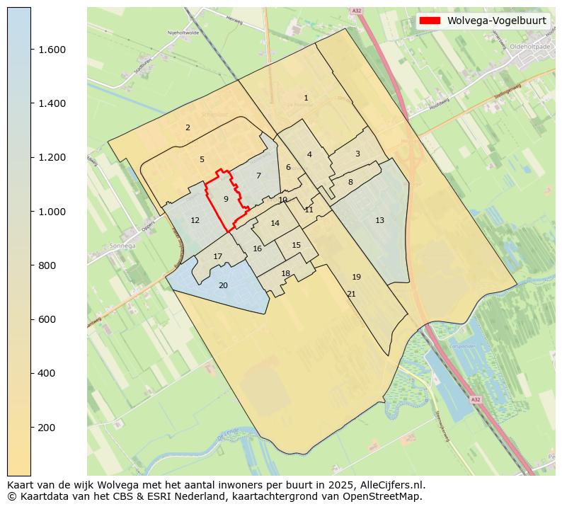Afbeelding van de Wolvega-Vogelbuurt op de kaart.