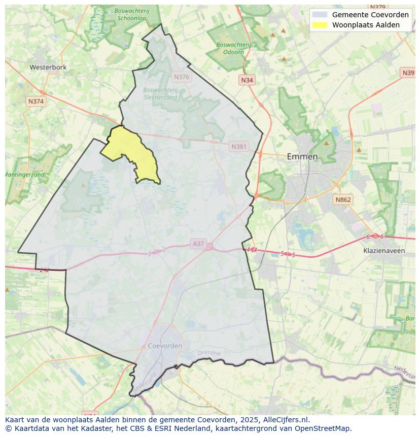 Afbeelding van de woonplaats Aalden op de kaart.