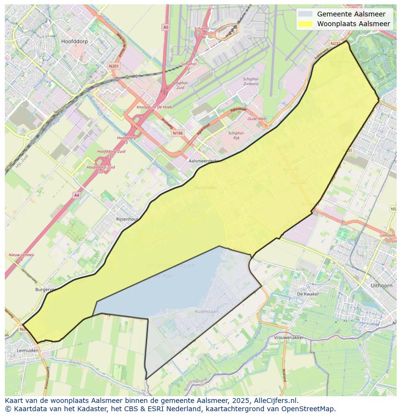 Afbeelding van de woonplaats Aalsmeer op de kaart.