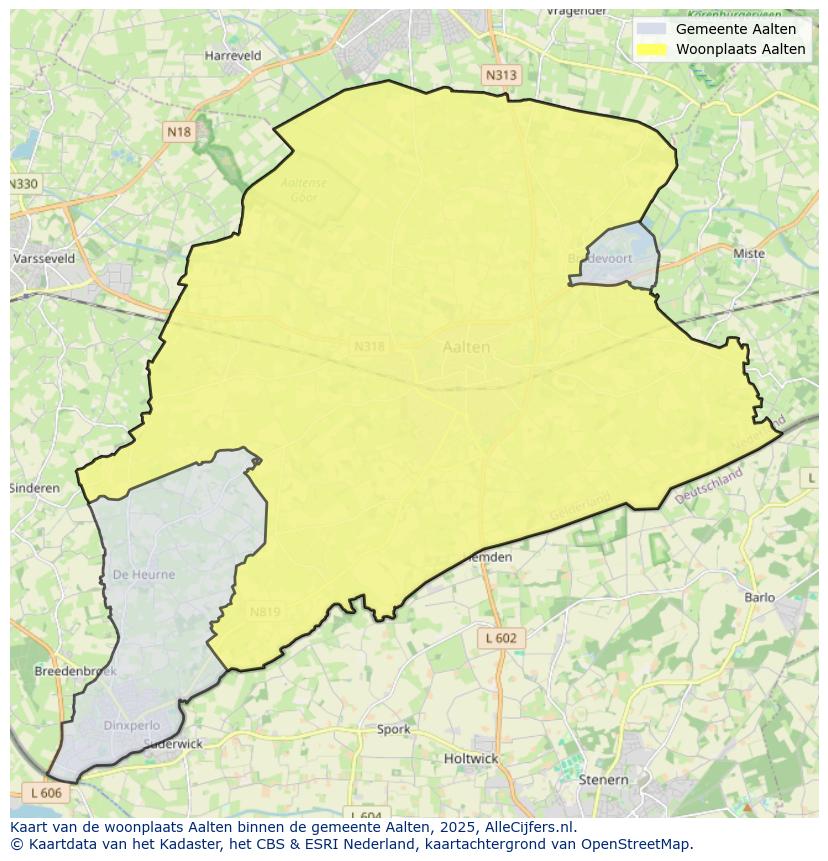 Afbeelding van de woonplaats Aalten op de kaart.
