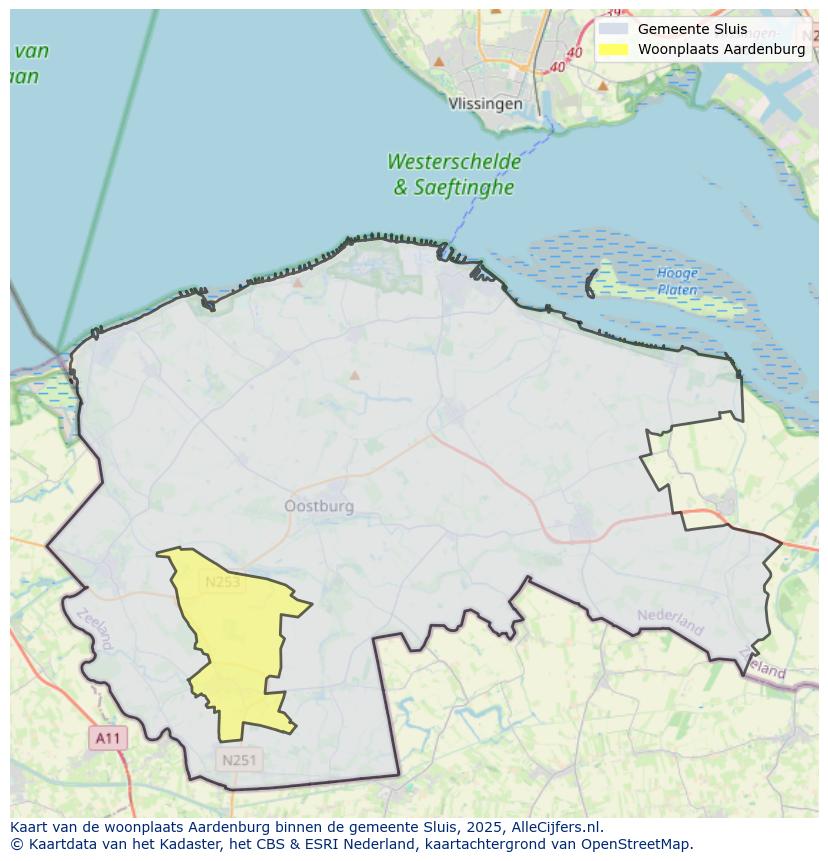 Afbeelding van de woonplaats Aardenburg op de kaart.