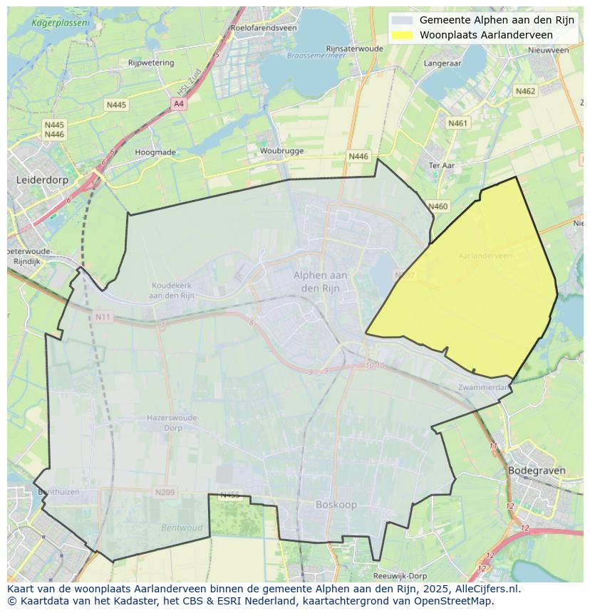 Afbeelding van de woonplaats Aarlanderveen op de kaart.