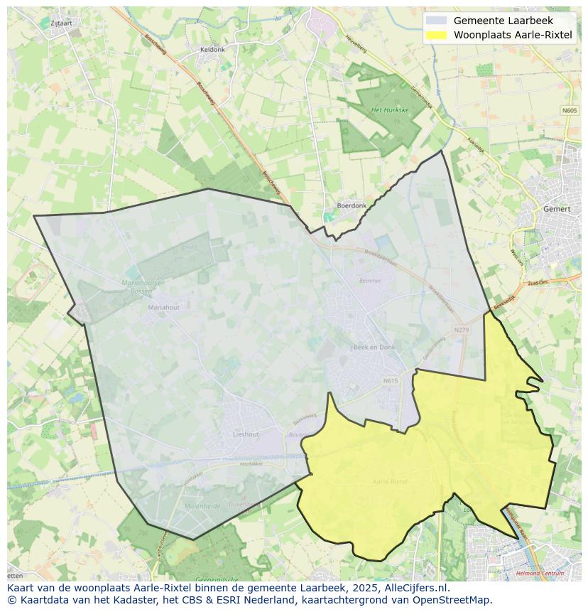 Afbeelding van de woonplaats Aarle-Rixtel op de kaart.