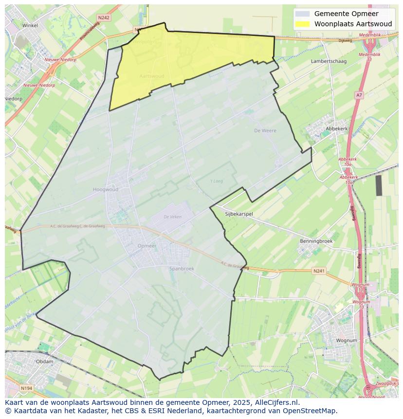Afbeelding van de woonplaats Aartswoud op de kaart.