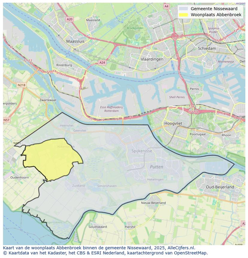 Afbeelding van de woonplaats Abbenbroek op de kaart.