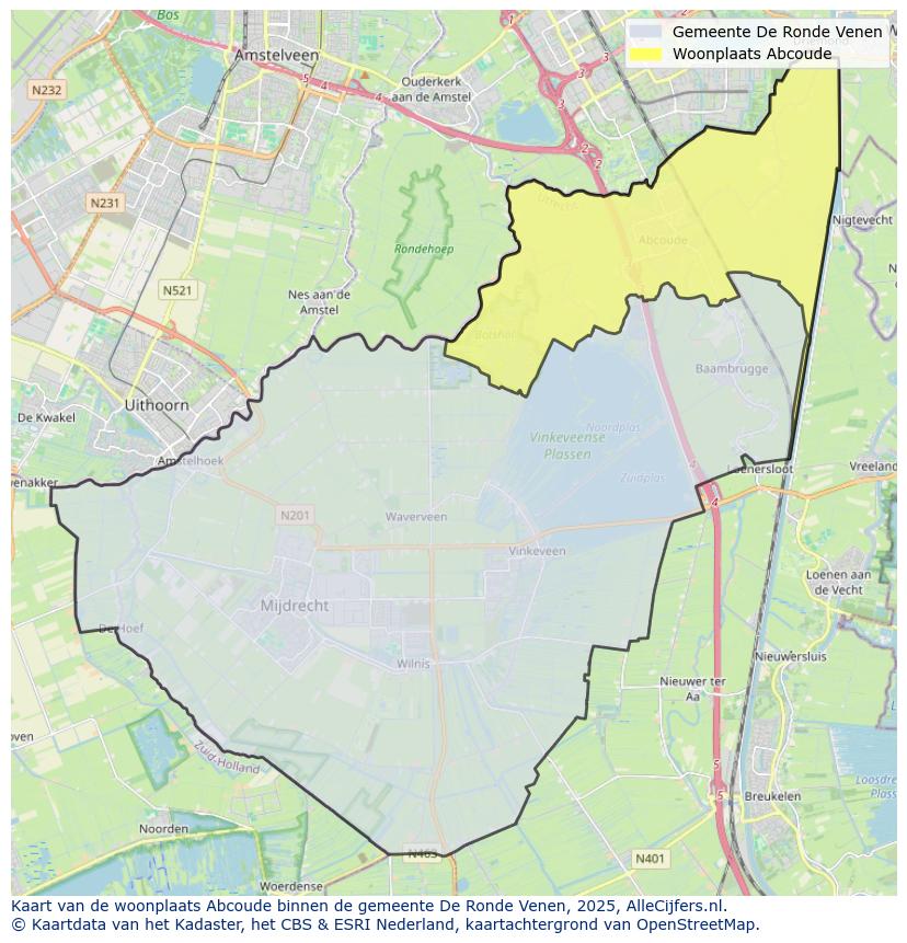Afbeelding van de woonplaats Abcoude op de kaart.