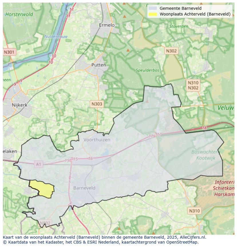 Afbeelding van de woonplaats Achterveld op de kaart.