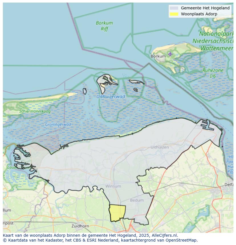 Afbeelding van de woonplaats Adorp op de kaart.