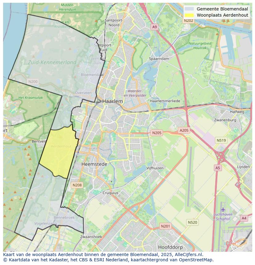 Afbeelding van de woonplaats Aerdenhout op de kaart.