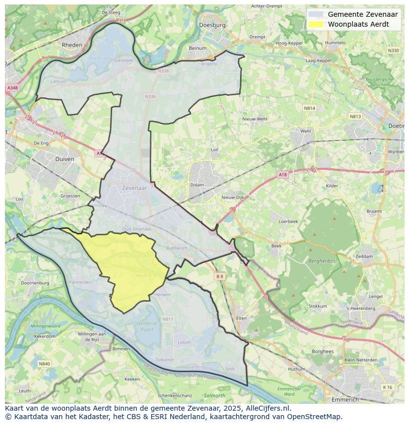 Afbeelding van de woonplaats Aerdt op de kaart.