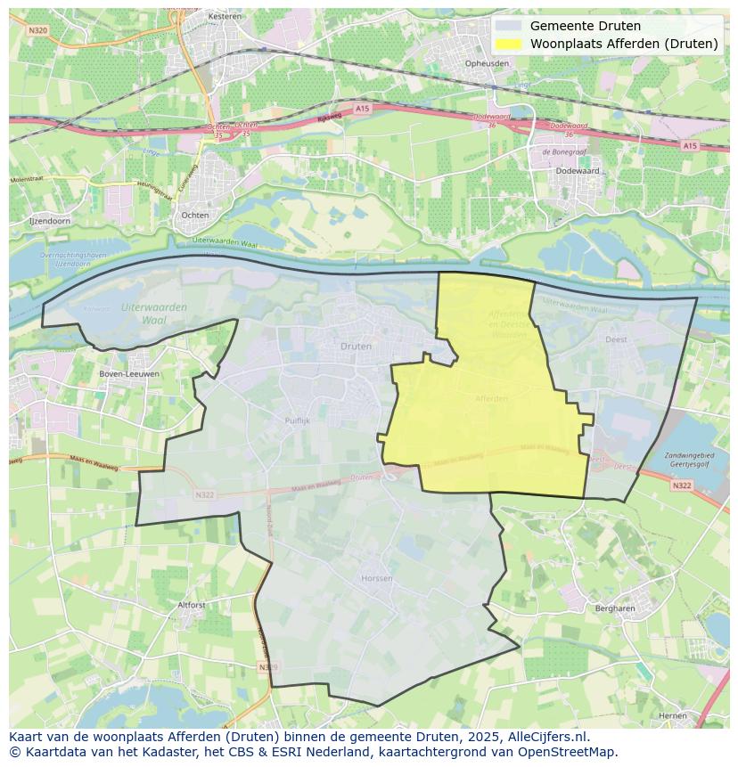 Afbeelding van de woonplaats Afferden op de kaart.