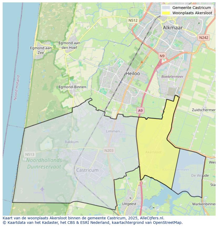 Afbeelding van de woonplaats Akersloot op de kaart.