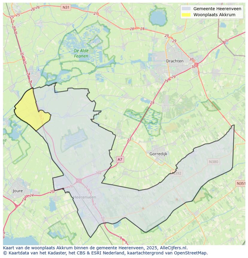 Afbeelding van de woonplaats Akkrum op de kaart.