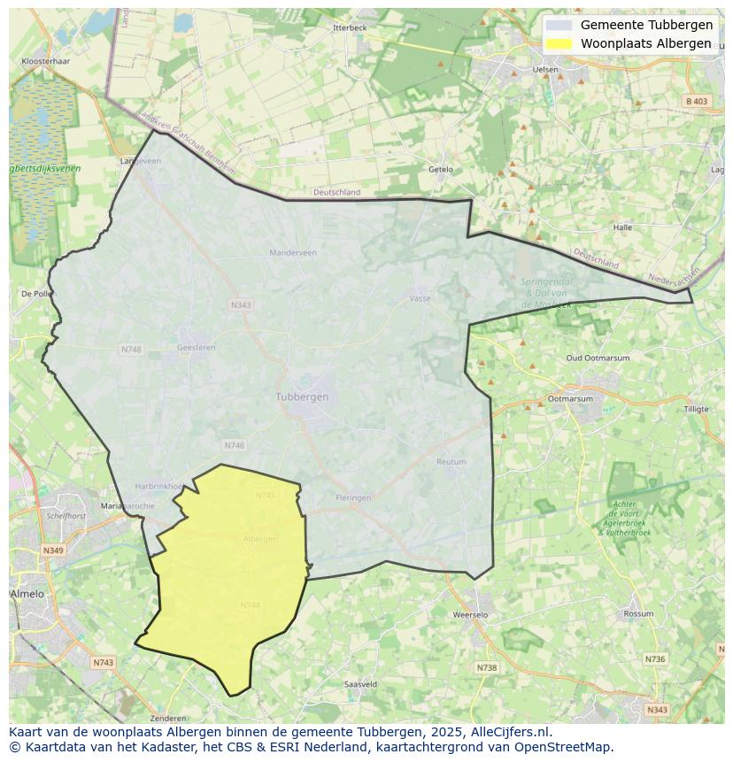 Afbeelding van de woonplaats Albergen op de kaart.