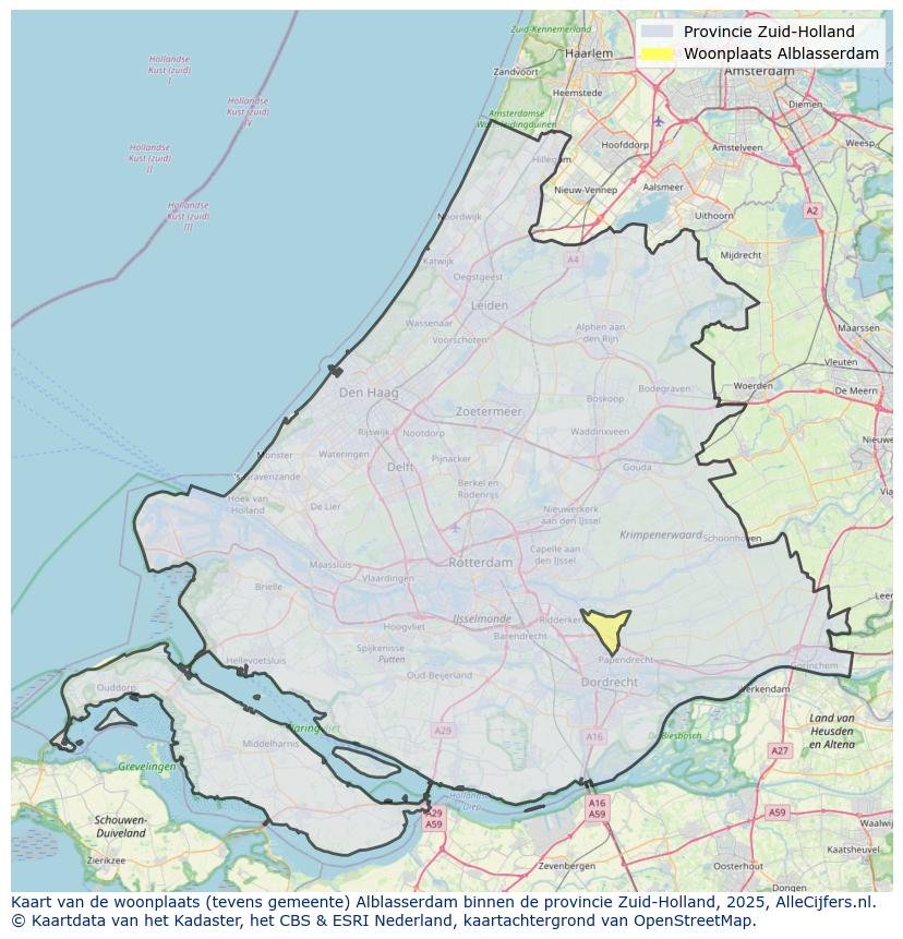 Afbeelding van de woonplaats Alblasserdam op de kaart.