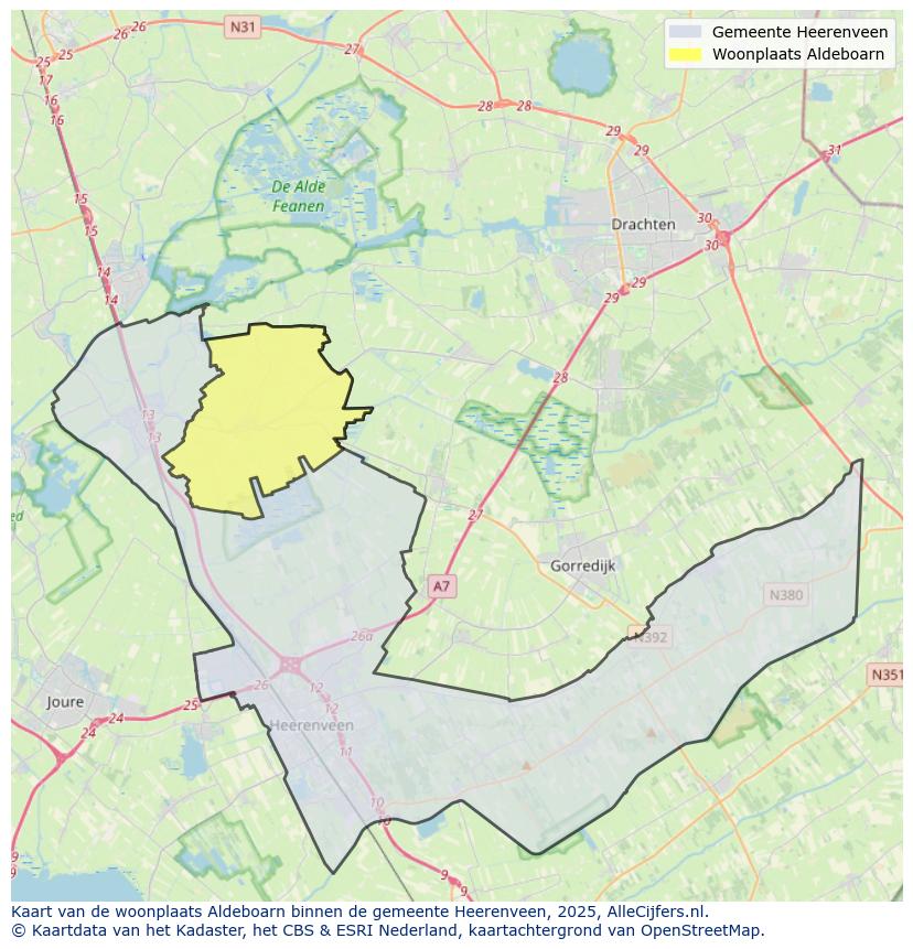 Afbeelding van de woonplaats Aldeboarn op de kaart.