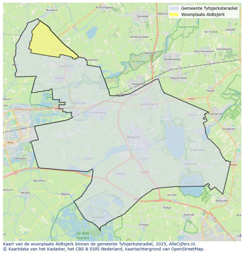 Afbeelding van de woonplaats Aldtsjerk op de kaart.