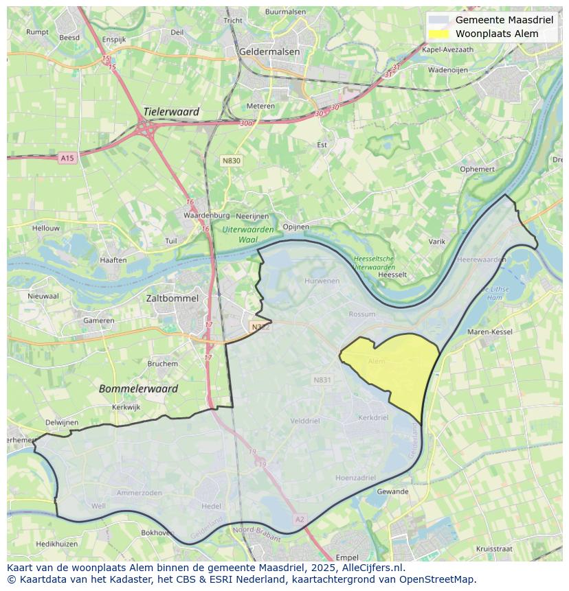 Afbeelding van de woonplaats Alem op de kaart.