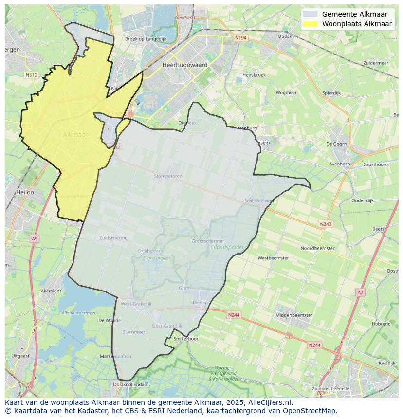 Afbeelding van de woonplaats Alkmaar op de kaart.