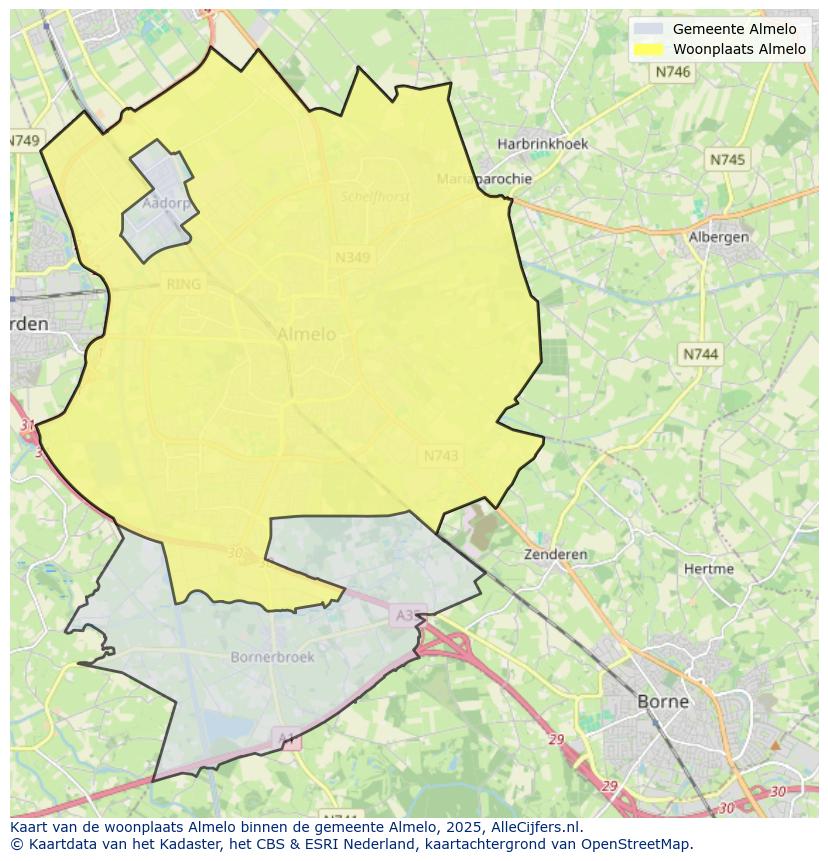 Afbeelding van de woonplaats Almelo op de kaart.