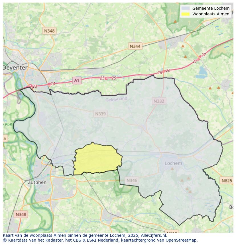 Afbeelding van de woonplaats Almen op de kaart.