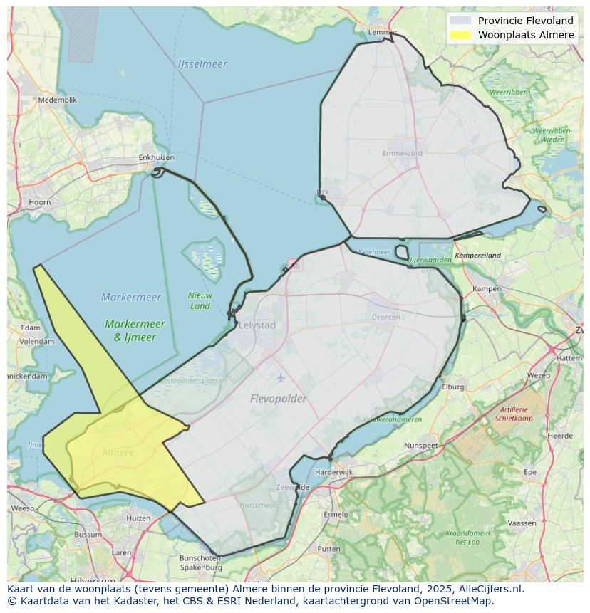Afbeelding van de woonplaats Almere op de kaart.