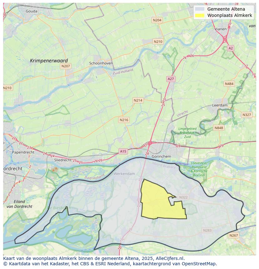 Afbeelding van de woonplaats Almkerk op de kaart.