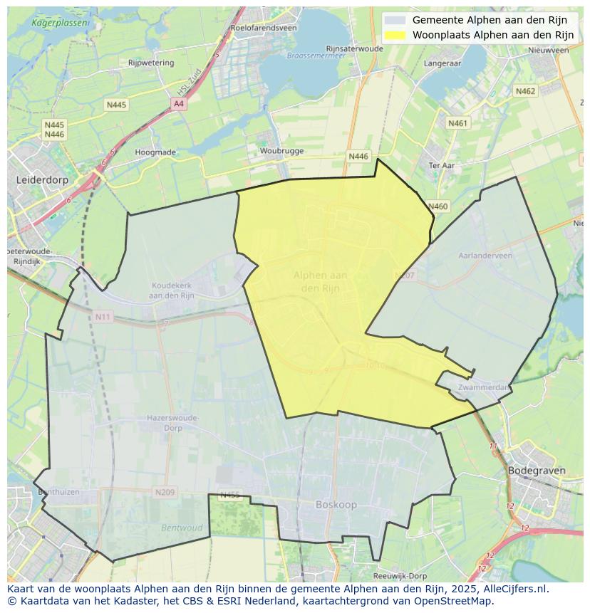 Afbeelding van de woonplaats Alphen aan den Rijn op de kaart.