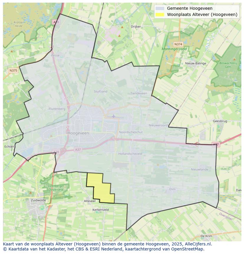 Afbeelding van de woonplaats Alteveer op de kaart.