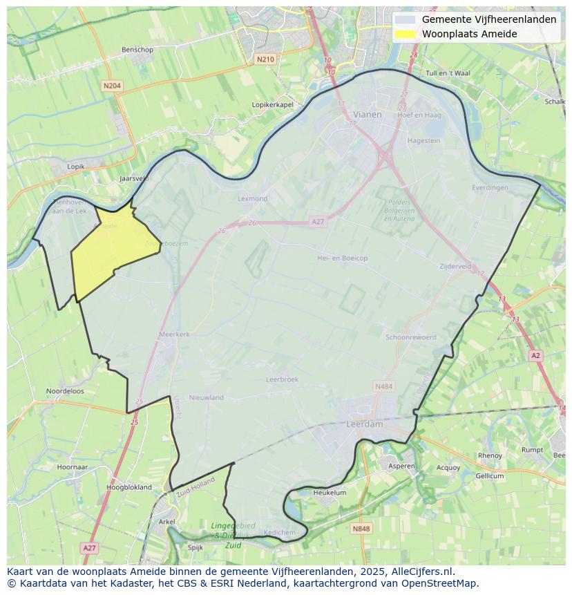 Afbeelding van de woonplaats Ameide op de kaart.