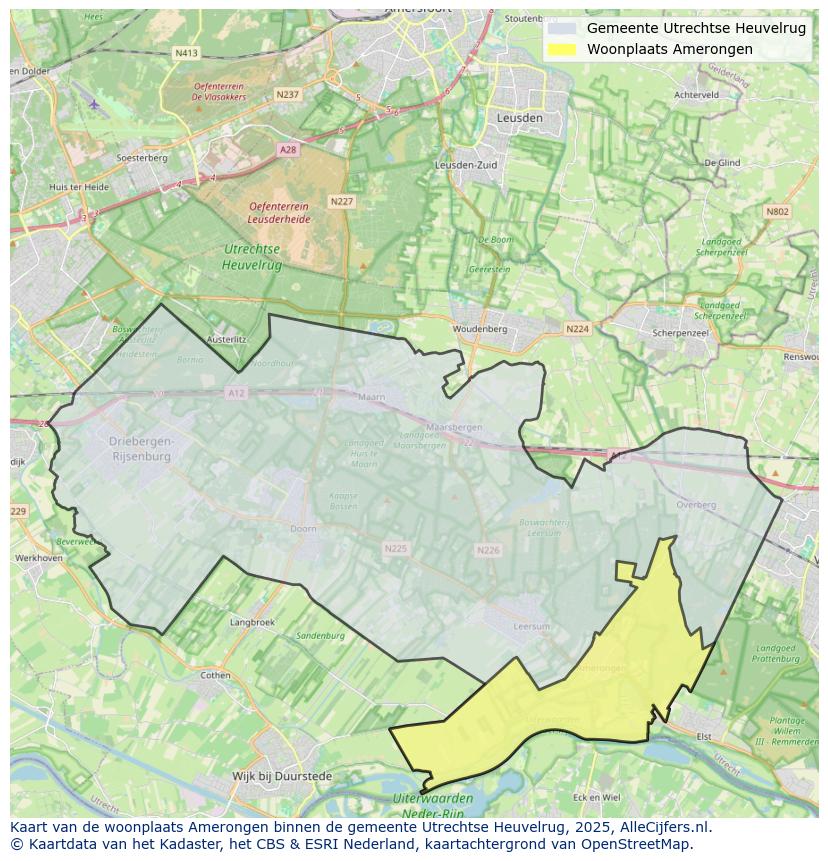Afbeelding van de woonplaats Amerongen op de kaart.