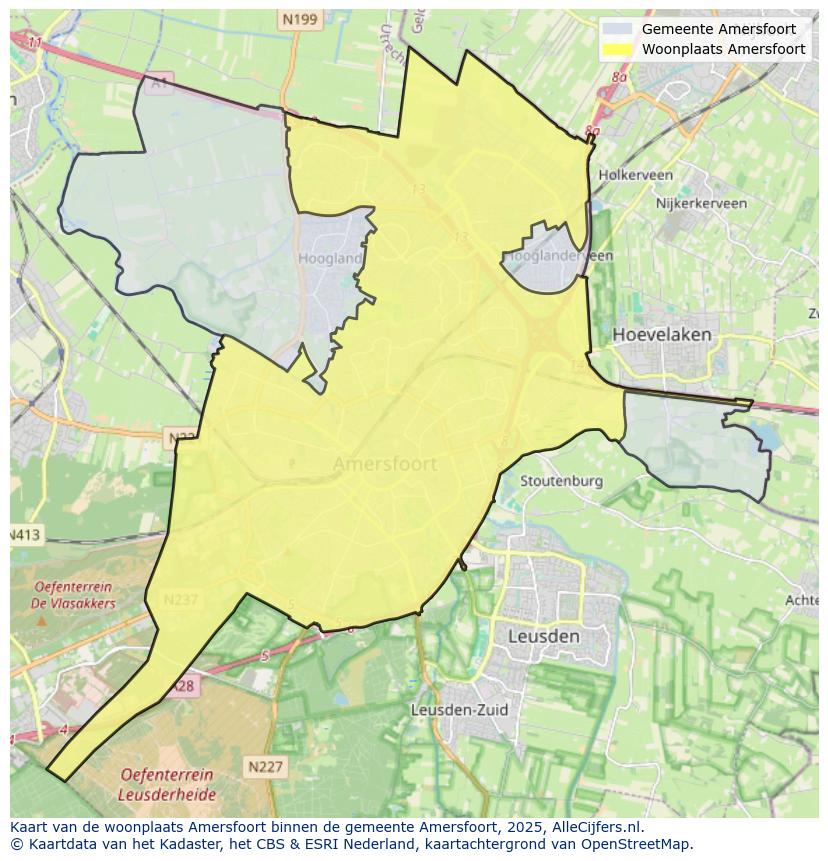 Afbeelding van de woonplaats Amersfoort op de kaart.