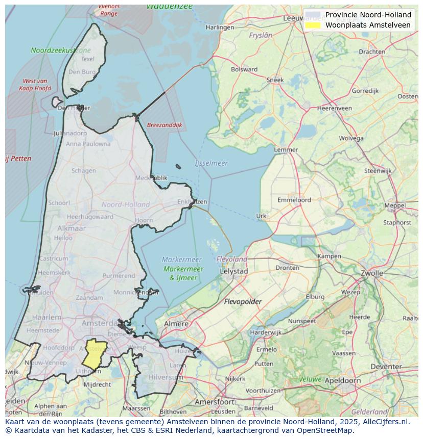 Afbeelding van de woonplaats Amstelveen op de kaart.