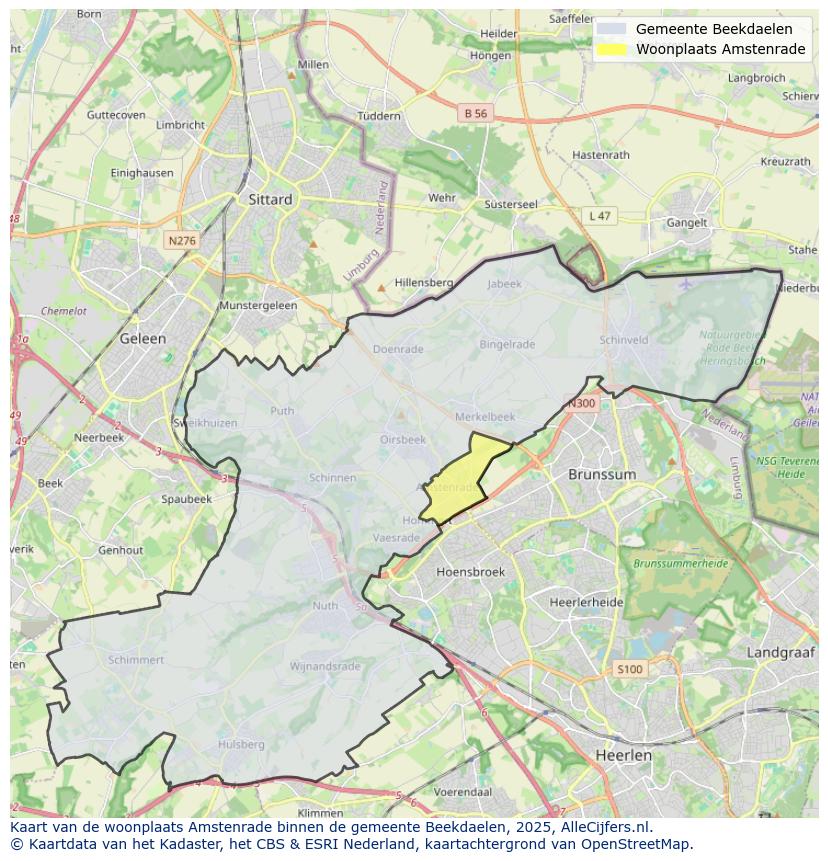 Afbeelding van de woonplaats Amstenrade op de kaart.
