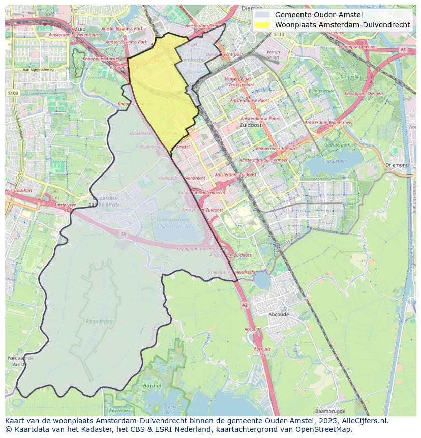Afbeelding van de woonplaats Amsterdam-Duivendrecht op de kaart.
