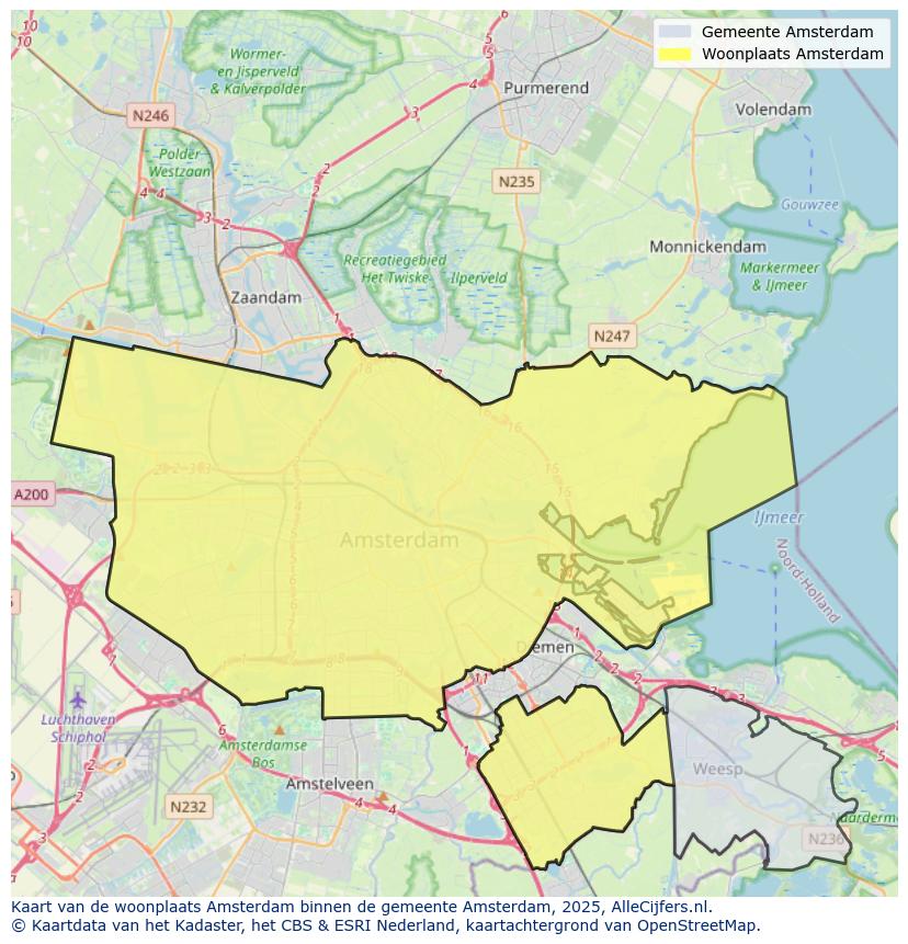 Afbeelding van de woonplaats Amsterdam op de kaart.