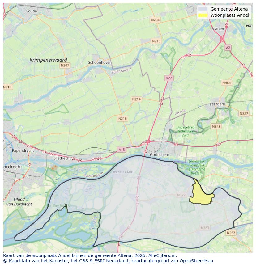 Afbeelding van de woonplaats Andel op de kaart.