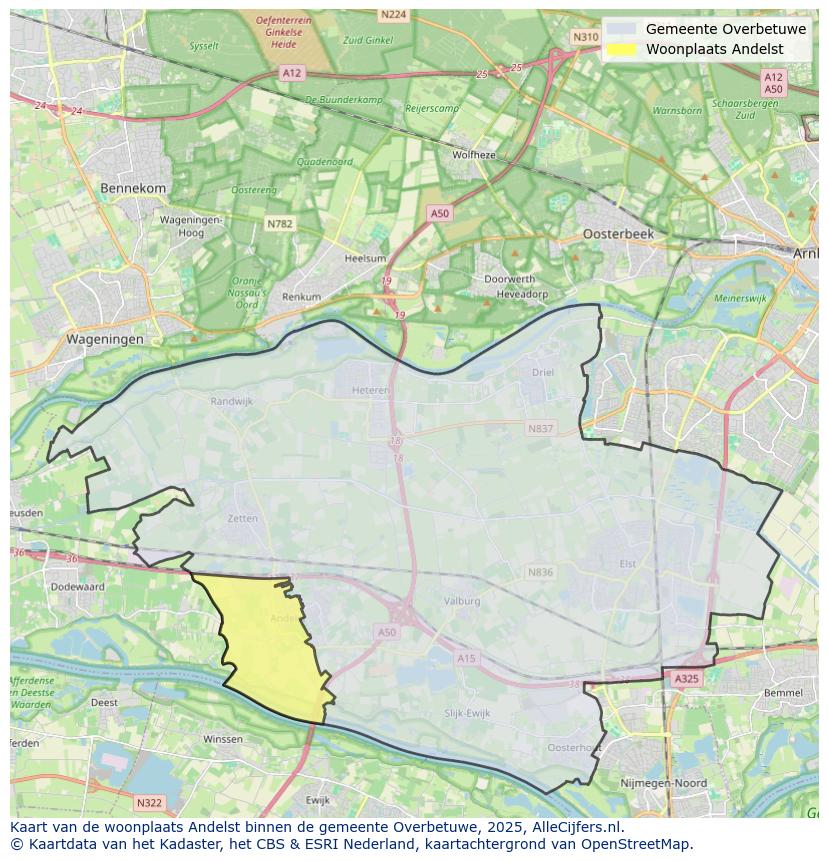Afbeelding van de woonplaats Andelst op de kaart.