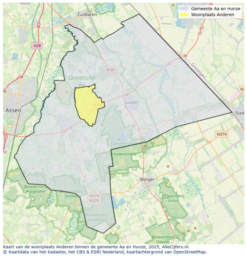 Afbeelding van de woonplaats Anderen op de kaart.