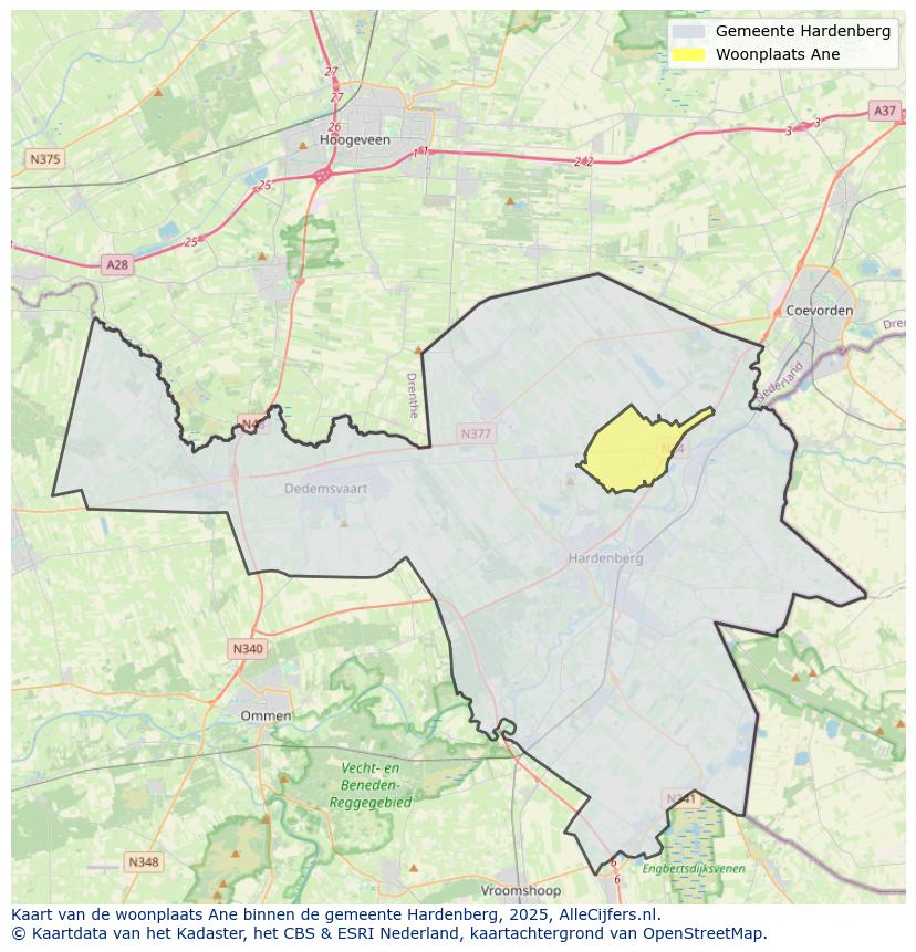 Afbeelding van de woonplaats Ane op de kaart.