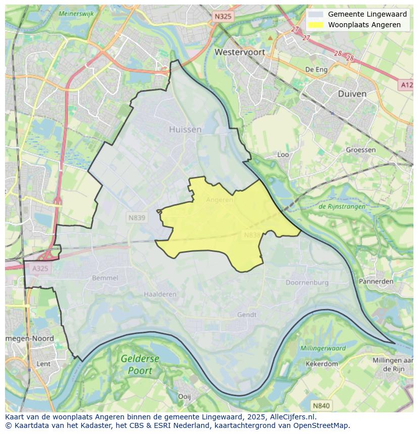 Afbeelding van de woonplaats Angeren op de kaart.
