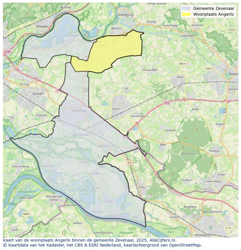 Afbeelding van de woonplaats Angerlo op de kaart.