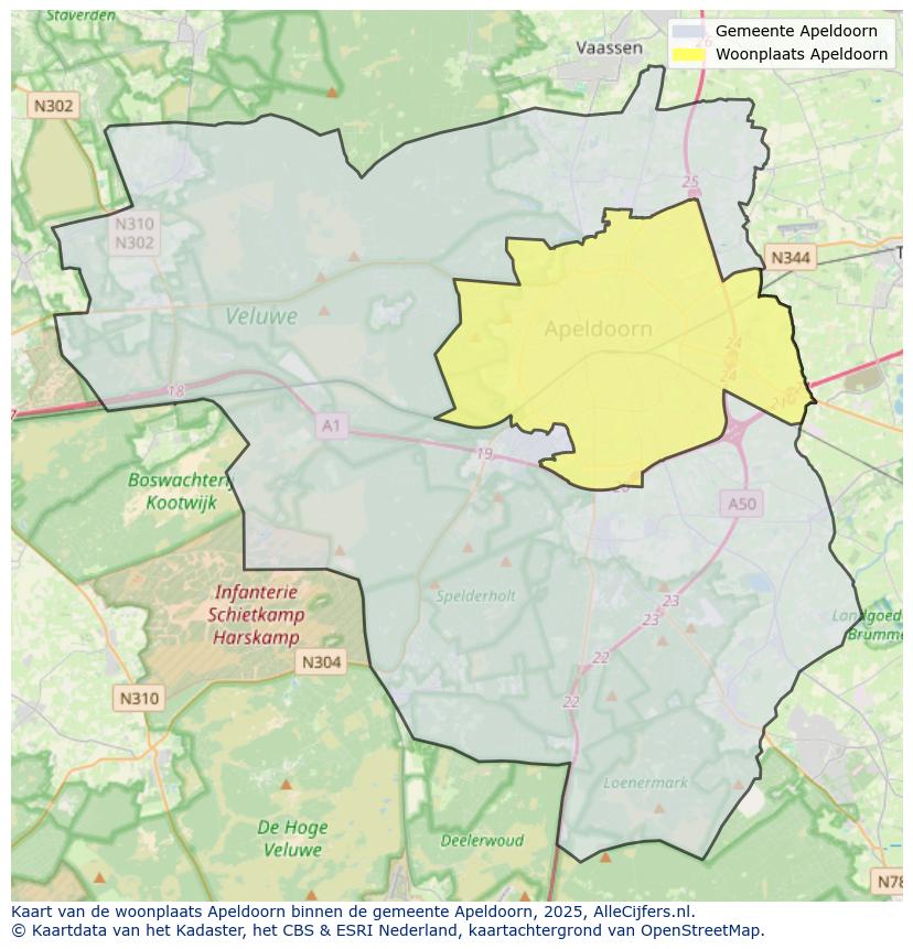 Afbeelding van de woonplaats Apeldoorn op de kaart.
